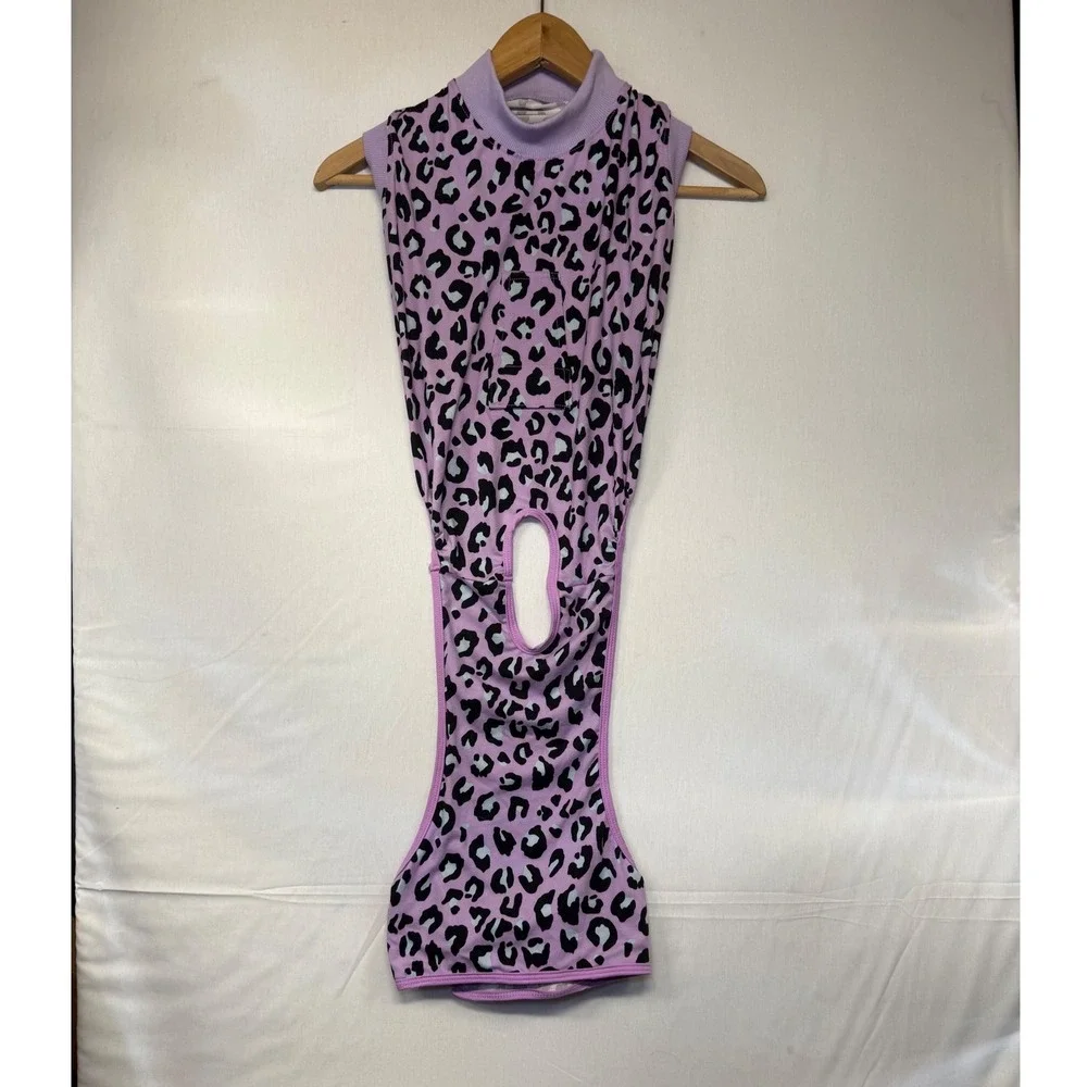 Kuoser Dog Recovery Suit Purple Leopard Print Surgery Snuggly Cone Alt Large NWT